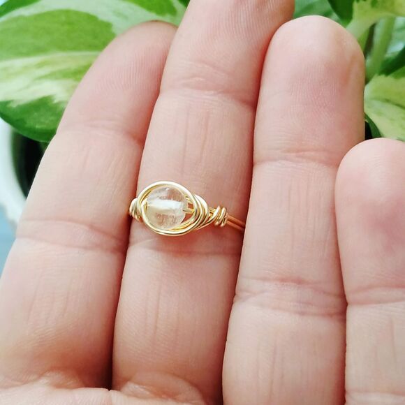Dainty Clear Quartz Crystal Beaded Ring, Stackable Gemstone Wire Ring, Size 7.5 - Picture 4 of 4